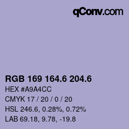 カラーコード: RGB 169 164.6 204.6 | qconv.com