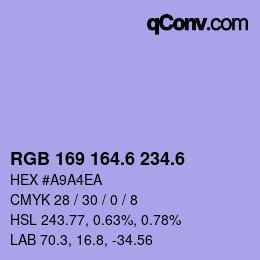 カラーコード: RGB 169 164.6 234.6 | qconv.com