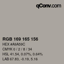 Color code: RGB 169 165 156 | qconv.com