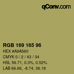 Farbcode: RGB 169 165 96 | qconv.com