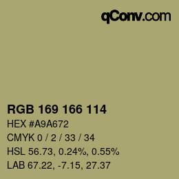 Color code: RGB 169 166 114 | qconv.com