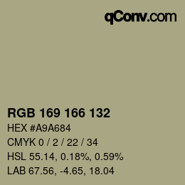 颜色代码: RGB 169 166 132 | qconv.com