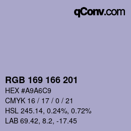 Color code: RGB 169 166 201 | qconv.com