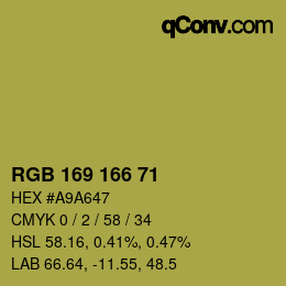 Color code: RGB 169 166 71 | qconv.com