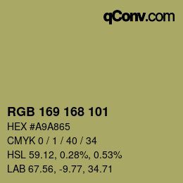 Color code: RGB 169 168 101 | qconv.com