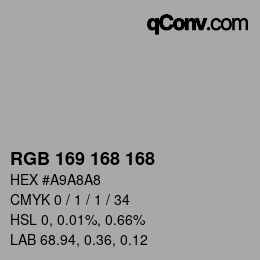 颜色代码: RGB 169 168 168 | qconv.com