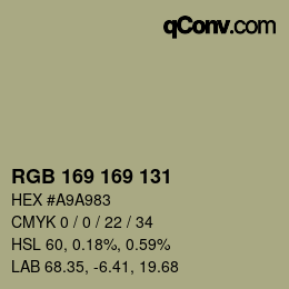 Color code: RGB 169 169 131 | qconv.com