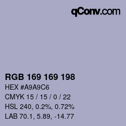 Color code: RGB 169 169 198 | qconv.com