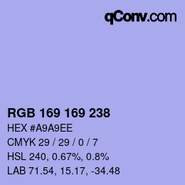 Color code: RGB 169 169 238 | qconv.com