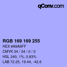 Color code: RGB 169 169 255 | qconv.com