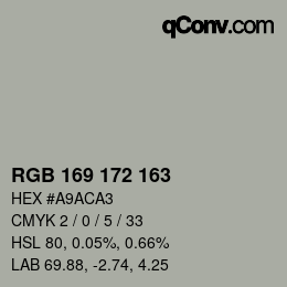 カラーコード: RGB 169 172 163 | qconv.com