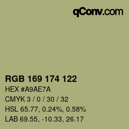颜色代码: RGB 169 174 122 | qconv.com