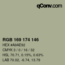 Color code: RGB 169 174 146 | qconv.com