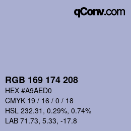 Color code: RGB 169 174 208 | qconv.com