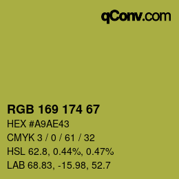 Color code: RGB 169 174 67 | qconv.com