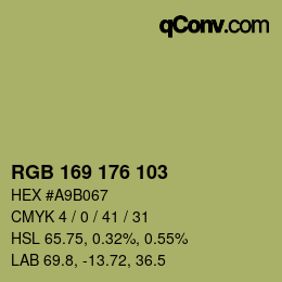 Color code: RGB 169 176 103 | qconv.com
