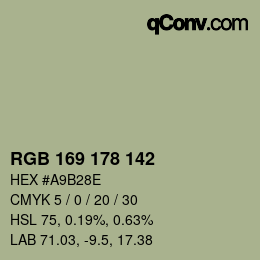 Color code: RGB 169 178 142 | qconv.com