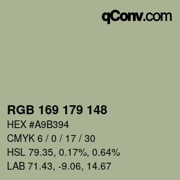 颜色代码: RGB 169 179 148 | qconv.com
