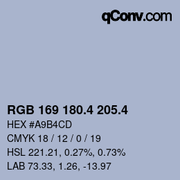 カラーコード: RGB 169 180.4 205.4 | qconv.com