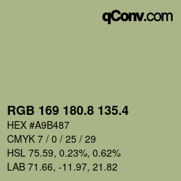 カラーコード: RGB 169 180.8 135.4 | qconv.com