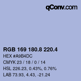 カラーコード: RGB 169 180.8 220.4 | qconv.com