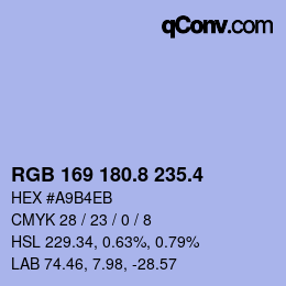 カラーコード: RGB 169 180.8 235.4 | qconv.com