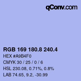 カラーコード: RGB 169 180.8 240.4 | qconv.com