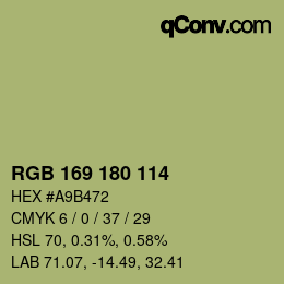Color code: RGB 169 180 114 | qconv.com
