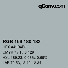 颜色代码: RGB 169 180 182 | qconv.com