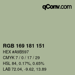 颜色代码: RGB 169 181 151 | qconv.com