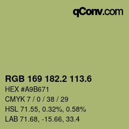 カラーコード: RGB 169 182.2 113.6 | qconv.com