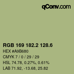 カラーコード: RGB 169 182.2 128.6 | qconv.com