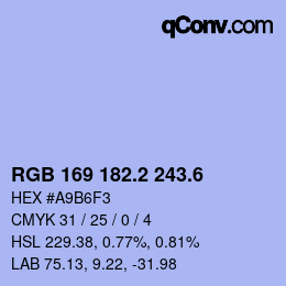 カラーコード: RGB 169 182.2 243.6 | qconv.com
