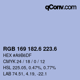 カラーコード: RGB 169 182.6 223.6 | qconv.com