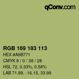 Color code: RGB 169 183 113 | qconv.com