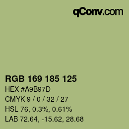 Color code: RGB 169 185 125 | qconv.com