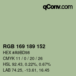 Color code: RGB 169 189 152 | qconv.com