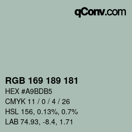 Color code: RGB 169 189 181 | qconv.com