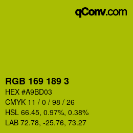 Color code: RGB 169 189 3 | qconv.com