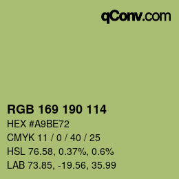 Color code: RGB 169 190 114 | qconv.com
