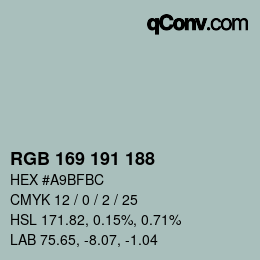 Color code: RGB 169 191 188 | qconv.com