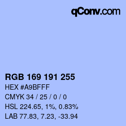 Color code: RGB 169 191 255 | qconv.com