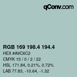 カラーコード: RGB 169 198.4 194.4 | qconv.com