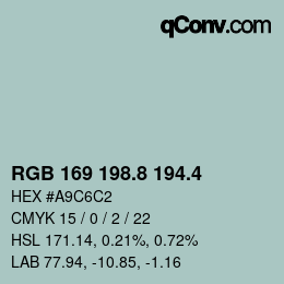カラーコード: RGB 169 198.8 194.4 | qconv.com