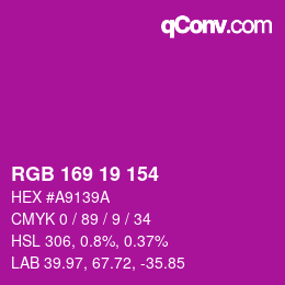 Farbcode: RGB 169 19 154 | qconv.com