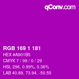 Color code: RGB 169 1 181 | qconv.com