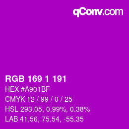 Color code: RGB 169 1 191 | qconv.com