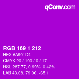 Color code: RGB 169 1 212 | qconv.com