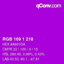 Color code: RGB 169 1 218 | qconv.com