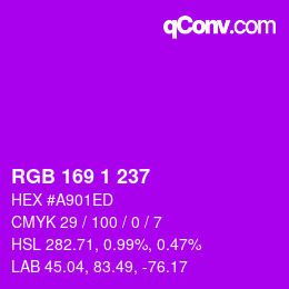 カラーコード: RGB 169 1 237 | qconv.com